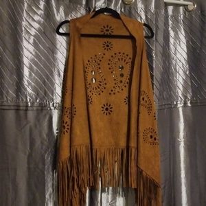Faux suede fringed vest